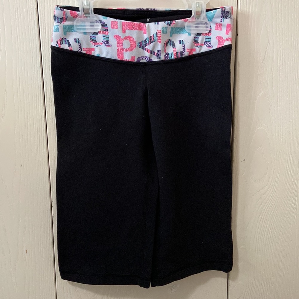 Ivivva Black Crop Exercise Pants w/White, Purple, Pink & Blue Letters Waistband